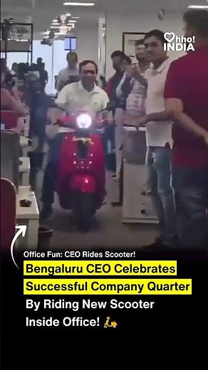 Bengaluru CEO celebrates successful company quarter by riding new scooter inside office! 🛴🎉 #shorts