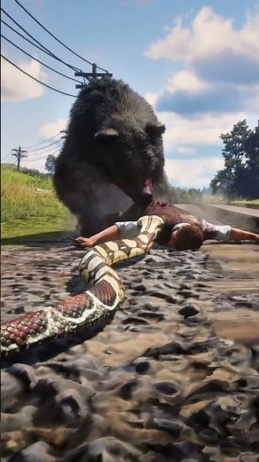 Snake Attacks Big Bear to Save Man Near Railway! RDR2 #shorts