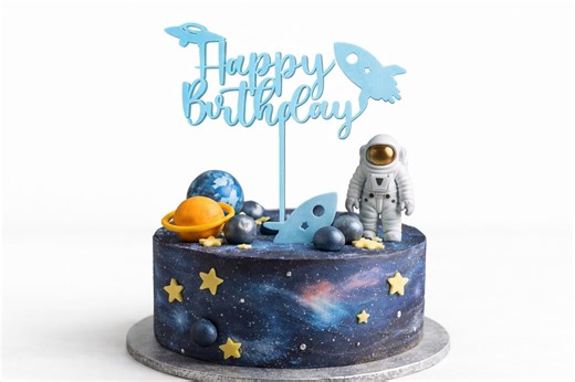 Space Rocket Cake Topper | Happy Birthday Cake Decoration | Children's Birthday Cake Decoration