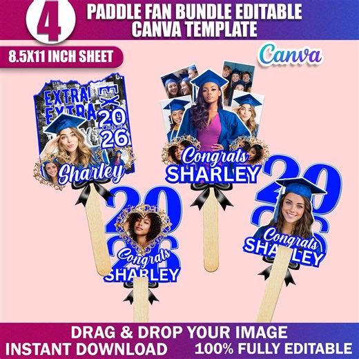 Graduation Fan Paddle Bundle | Custom Grad Fan Canva Editable | Drag and Drop Canva Grad Fan, 2026 Grad Photo Fan Template, Graduation Favor - Etsy