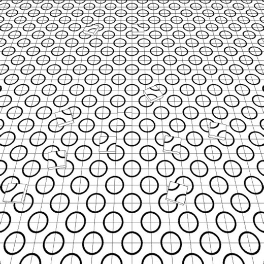 Math. Truchet tiles. As you randomly orient the tiles, is a closed smooth curve always produced? (For random orientations, what is the fraction of closed circles?)By Frédéric Vayssouze-Faure, https://t.co/lJTXkJawtX. Used with permission.