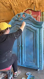 Painting on Vinny the armoire ,day two. So close to finishing up, but a bit left to go! Vinny will be ending up in a Harry Potter-themed bedroom. | Paint with Casey