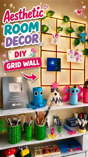 DIY Aesthetic Grid Wall 😍✨ | Easy Room Decor Craft#easy #diy #craft #viral_video #subscribe