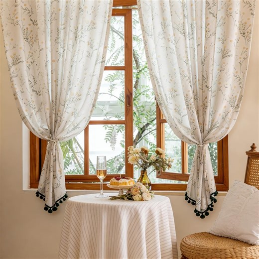 Vintage Chamomile Printed Sheer Curtains, Farmhouse Light-filtering Living Room Decor Curtains, Kitchen Door Curtains, Privacy Curtain Panel - Etsy