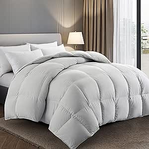 puredown® Feather Comforter Twin Size, All Season Duvet Insert, Hotel Collection Medium Warm Quilted Bed Comforter with Corner Tabs (Light Grey, 68''x88'')