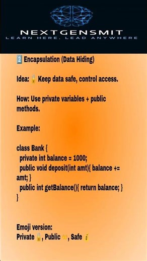 Encapsulation. #Java #JavaDeveloper #Programming #LearnJava #CodingShorts #JavaInterview