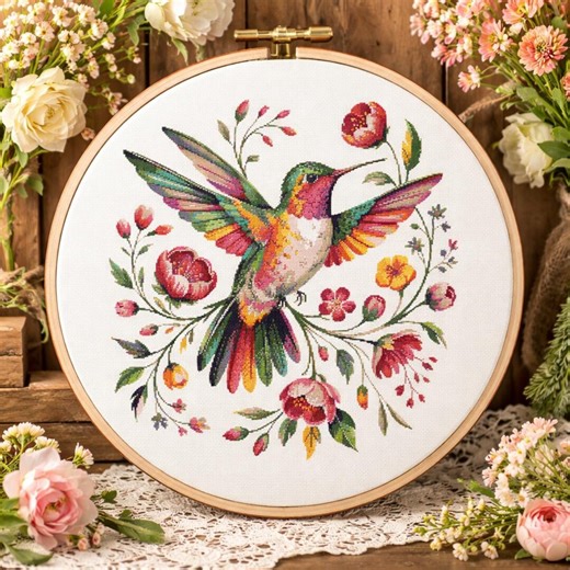 Colorful Hummingbird Cross Stitch Pattern PDF - Floral Bird Embroidery Design for Home Decor, Instant Download Punto De Cruz, Point De Croix - Etsy