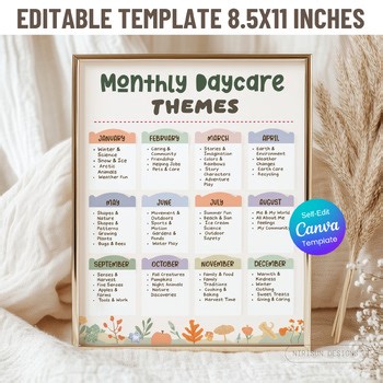 Monthly Daycare Themes Printable | Editable Preschool Theme Calendar Weekly