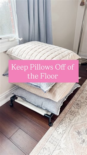 Jill Koch | Cleaning • Home Organization • Hacks on Instagram: "Amazon Home Hack! Comment PILLOWS and send it over. ⠀ No more tossing pillows onto the dirty floor, this keeps them stacked, clean and easy to grab and keeps your bedroom feeling organized and tidy. ⠀ #homehacks #tidyhome #homesolution"