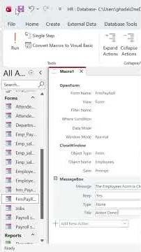 46. ماكرو متعدد الإجراءات (Open Form - Close Form - Msg Box) #accessmacro #msaccessadvancedtips