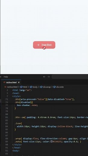 Active / Inactive Button Using HTML and CSS #webdevelopment #coding #javascript #shorts