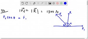 Two horses pull horizontally on ropes attached to a stump. The two forces F1 and F2 that they apply to the stump are such that the net (resultant) force R has a magnitude equal to that of F1 and makes an angle of 90^∘ with F1. Let F1=1300  N and R=1300  N also. Find the magnitude of F2 and its direction (relative to .F1) | Numerade