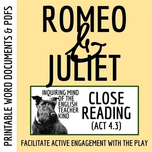 Romeo & Juliet Act 4 Scene 3 Analysis Worksheet and Key | Shakespeare Activity
