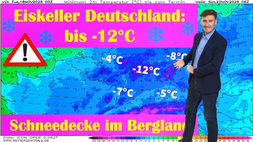 Massive Kälte in Deutschland - bis -12°C! Über Schnee noch kälter: Schneefall im Westen und Norden, weiße Überraschung möglich!