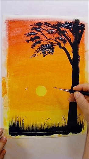 Easy Way to Draw a Sunset Landscape whith Pastels and Acrylic | Art Videos for Beginners #painting