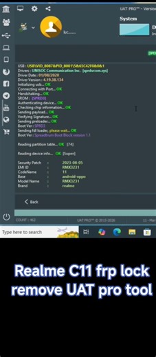 Realme C11 frp lock remove UAT pro tool #samsungfrp #realmefrpbypass #mifrpbypass #tecnofrpbypass