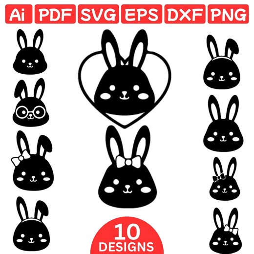 Minimalist Bunny Face SVG Bundle – Kawaii Rabbit Clipart (digital Download) - Etsy