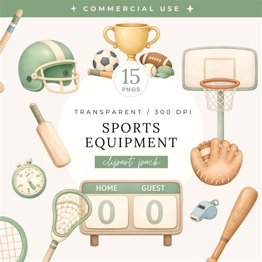 Sports Equipment Clipart Pack, Watercolor Kids Sport Theme, Soccer Goal, Football Helmet, Baseball Bat, Tennis Racket, Classroom Activities - Etsy