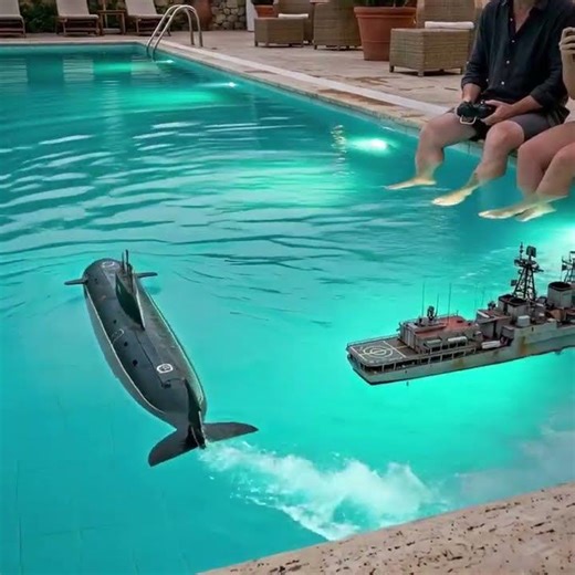 Who needs waves when your pool becomes a whole ocean scene. #MiniWorld #RCBoats #PoolVibes #Creative