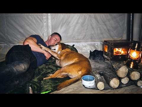 Hot Tent Camping with My Dog After Crossing an Ice-Cold River