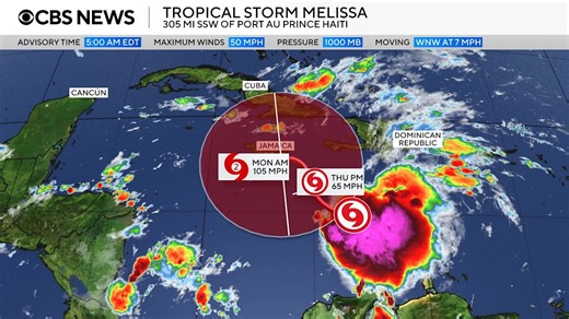 Maps show Hurricane Melissa's forecast path