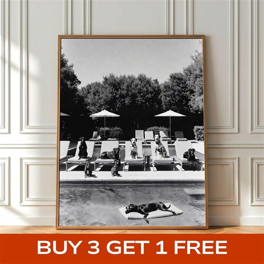 Vintage Black & White Pool Dogs Poster Wall Art, Summer Dog Photography Print Funny Dog Wall Decor Printable Digital Download Dog Lover Gift - Etsy