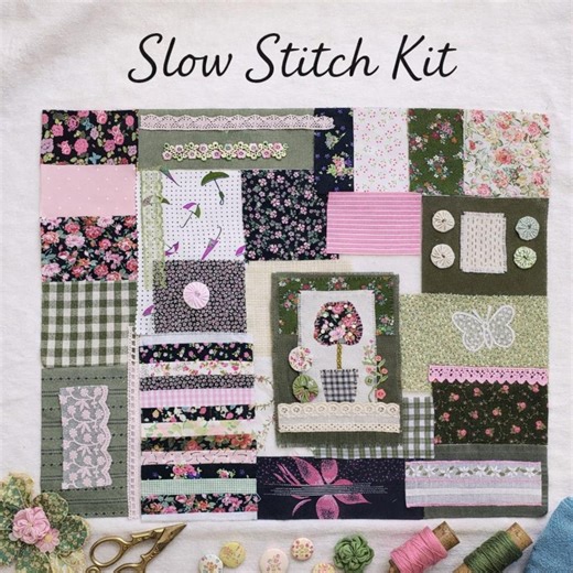 Slow Stitch Kit – Vintage Floral Fabric Scrap Bundle – Textile Collage Sewing Set – Cottage Quilting Fabrics - Etsy