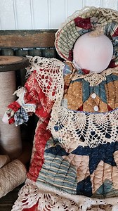My husband's grandmother, Norma, has been making these dolls and bunnies for over 40 years by repurposing old linens including quilts, chenille bedspreads, sheets, doilies, embroidered table linens, etc. She has been featured in magazines and is well known in the craft shows and fairs community for her dolls. Vintage linens are showcased in all the layers and embellishments of these dolls. These are completely handmade with not one doll being alike and she signs each one. Grandma is 83 years old