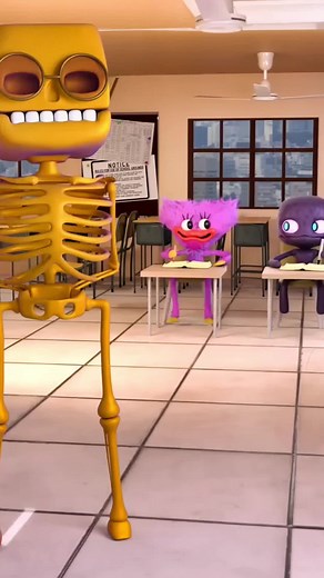 Animated Classroom Adventure with Skeleton and Fluffy Character