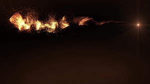 Magic animation of glowing particles. Particle trail. Abstract golden bright flame with sparkles that sparkle and swirl, 3D animation. Screensaver animation