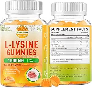 2 Packs Lysine Gummies 1000 mg, Cold Sore Treatment with Immune Support for Lips & Oral, Chewable L- Lysine Supplement for Adults & Kids, Boost Immune & Collagen, Gluten Free - 120 Counts