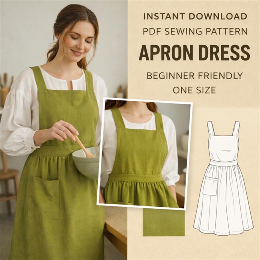 Fancy Apron Sewing Pattern PDF | Vintage Pinafore Apron With Pocket | Easy Beginner Kitchen Apron | Ruffle Apron | Cottage Dress Pattern - Etsy