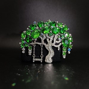 Emerald Green Tree of Life Brooch With Moving Swing, Vintage Deco Secret Garden Pin, Large Rhinestone Statement Jewellery, Nostalgic Gift - Etsy