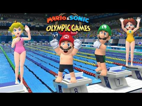 Swimming 100m Gameplay Mario & Sonic At The Olympic Games Tokyo 2020 Peach Mario Daisy Luigi ++ Bows