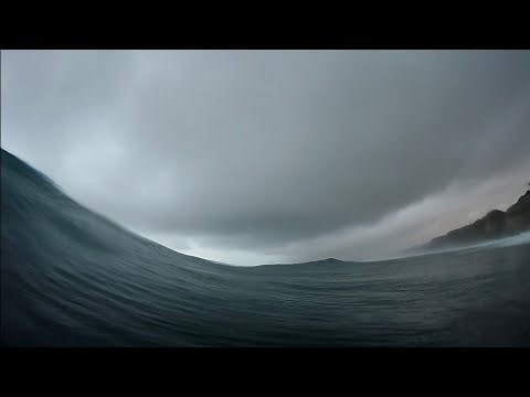 Surfing Huge Blacks Beach Wave and Escaping a Canyon Set POV (Raw)