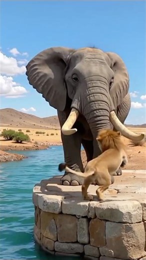 The Battle of Giants: Elephant vs 🦁 #animals #AnimalKingdom#elephantsanctuary