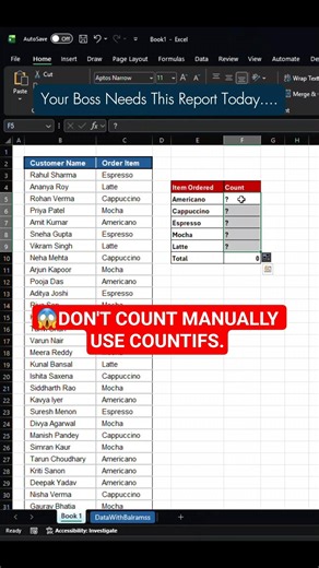 Stop Counting Manually! Count Items in Seconds with COUNTIFS ⚡ | Excel Tips