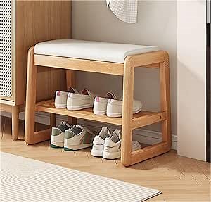 Shoe Storage Bench Entryway with Cushioned Seat Entryway Bench with Shelf Modern Upholstered Storage Bench Open Shoe Rack Bench for Front Door Entrance(Natural,50 cm) : Amazon.ca: Home