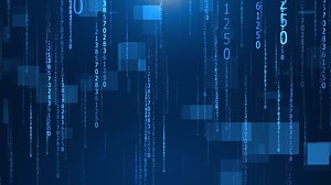 Abstract blue binary code background. Web developer. Digital computer code. information flow of digital rain of numbers. data analysis technologies, big data, Computer Technology Concept.