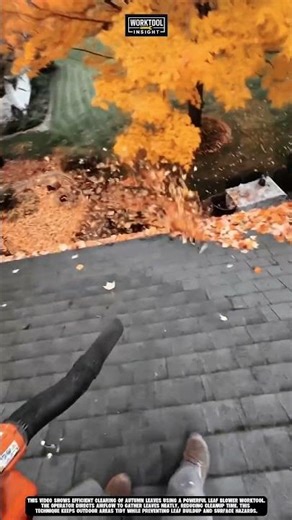 Clearing autumn leaves efficiently with air power worktool leaf blower