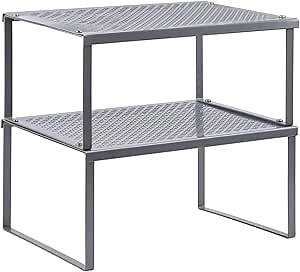 NEX Kitchen Shelf Organizer for Counter Cupboard Pantry, Set of 2 Cabinet Shelf Organizer Spice Rack, Stackable, Metal, Silver