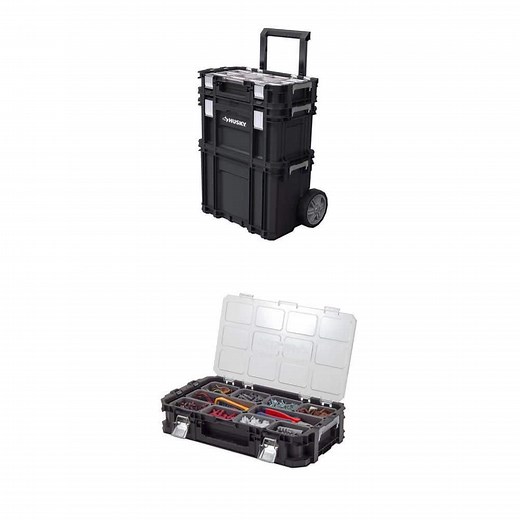 Husky 22 in. Rolling System Tool Box and Connect Stackable 10-Compartment Small Tool Organizer Combo - The Home Depot
