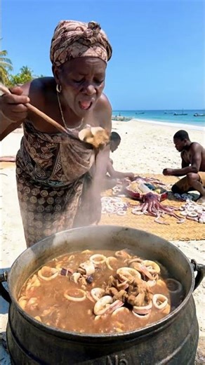Kru Fishermen Cook Spicy Giant Squid Stew 🦑 #tribalfood #triballife #shorts