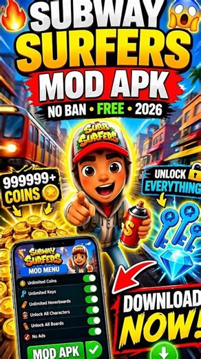 SUBWAY SURFERS MOD APK 😱 (UNLIMITED COINS + KEYS)