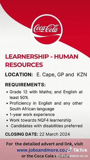 Internship Programme for HR Learnership | Matric Job at Coca-Cola