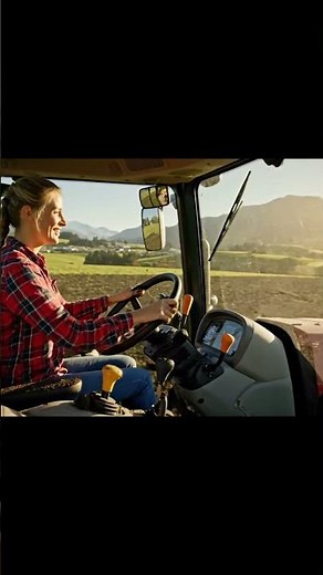 Beautiful American Woman Farming a Village Field on Tractor | America Countryside
