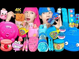 ASMR ICE CREAM PINK BLUE PARTY 다양한 블루 핑크 아이스크림 젤리 먹방 DESSERTS JELLY CANDY MUKBANG EATING SOUNDS 咀嚼音