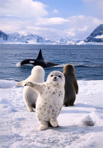 The baby seals are dancing with “confidence”for their best friend the orca. #seals #orca #cuteanimals