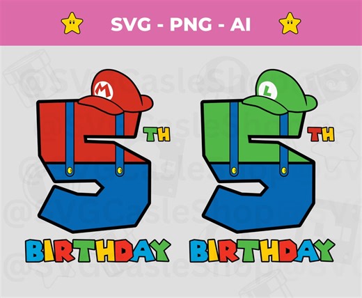Mario 5th Birthday SVG: Mario & Luigi Printable Design (digital Download) - Etsy