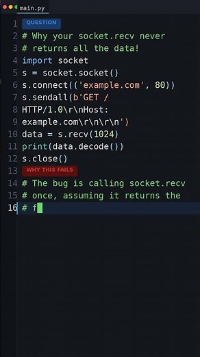 This Breaks Python Silently: Why your socket.recv never returns all the data!